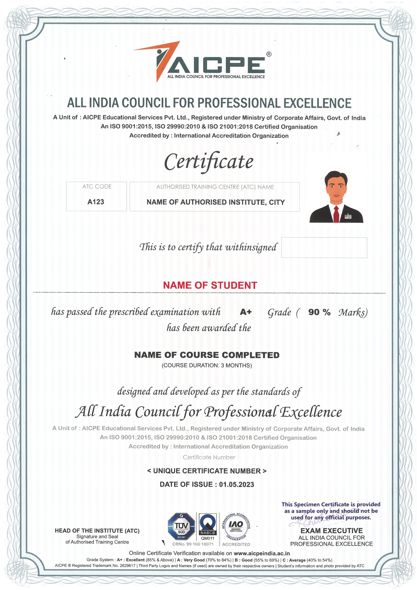 AICPE Course Completion Certificate - Sample